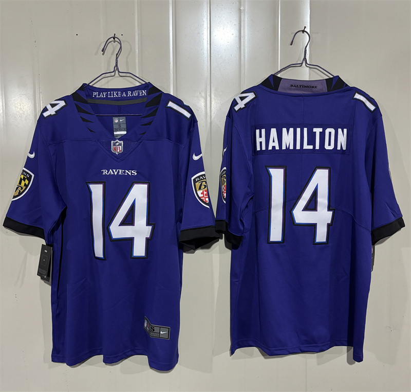 Men's Baltimore Ravens #14 Kyle Hamilton Purple 2026 Vapor Stitched Limited Football Jersey